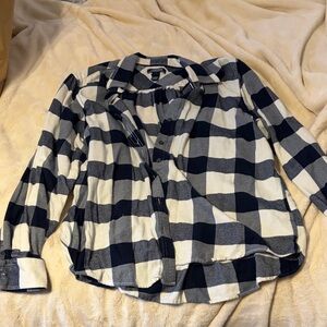 Lands' End Navy and White Plaid Shirt